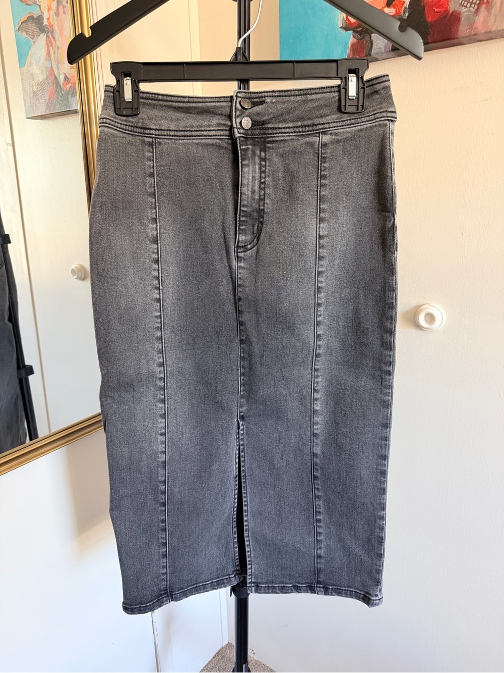 We The Free Free People Gray Denim Midi Skirt Size 29
